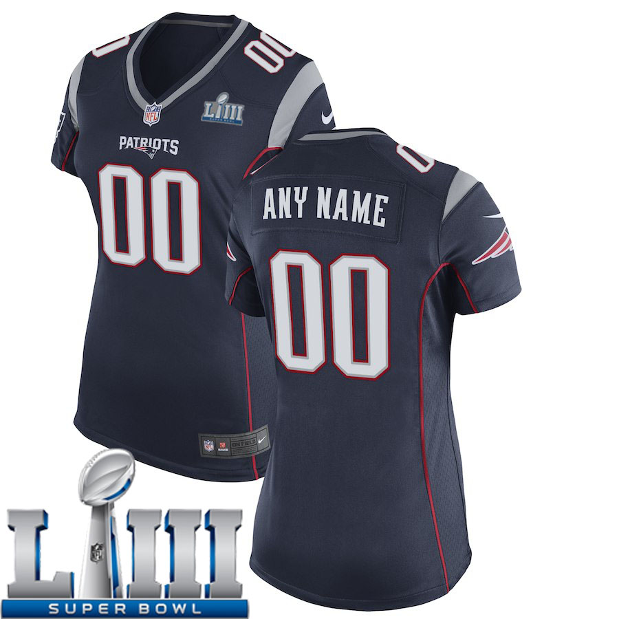 Custom Women New England Patriots Nike Navy Blue Game 2019 Super Bowl LIII NFL Jersey->new england patriots->NFL Jersey